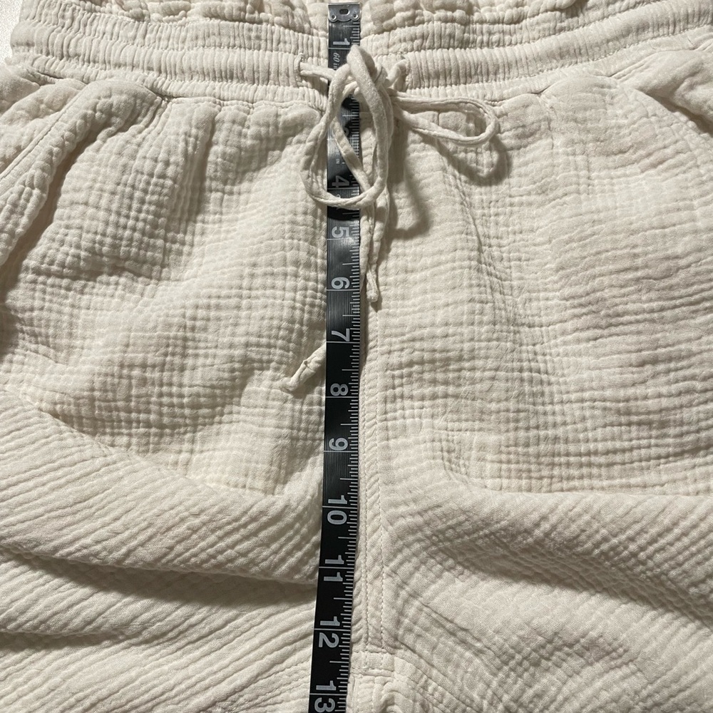 Mango Wide Leg Pants Pull On Drawstring 100% Cotton Cream Coastal Lightweight - Picture 7 of 8